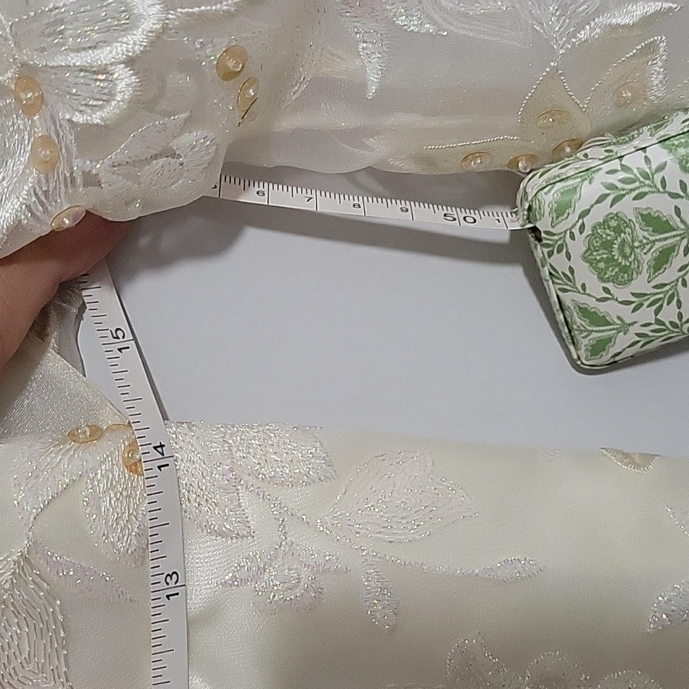 Wedding Dress Womans Sz. M Custom Made Lace Sequins & Beading Puff Sleeve Vint. - Picture 12 of 16